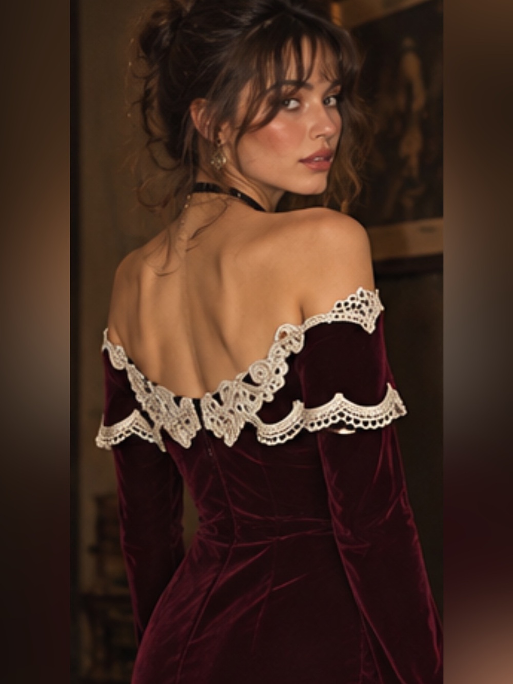Insane Designer Whimsigoth Velvet Lace 1990’s Burgundy Deadstock Velvet Dress ♥️ - Picture 3 of 15